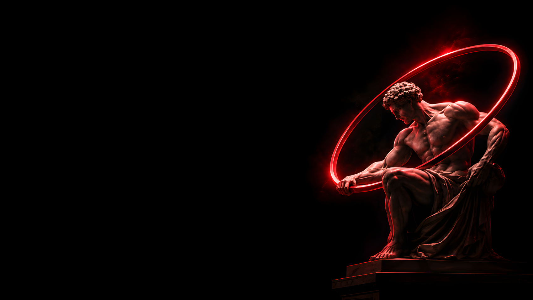 Marble statue holding a red light ring