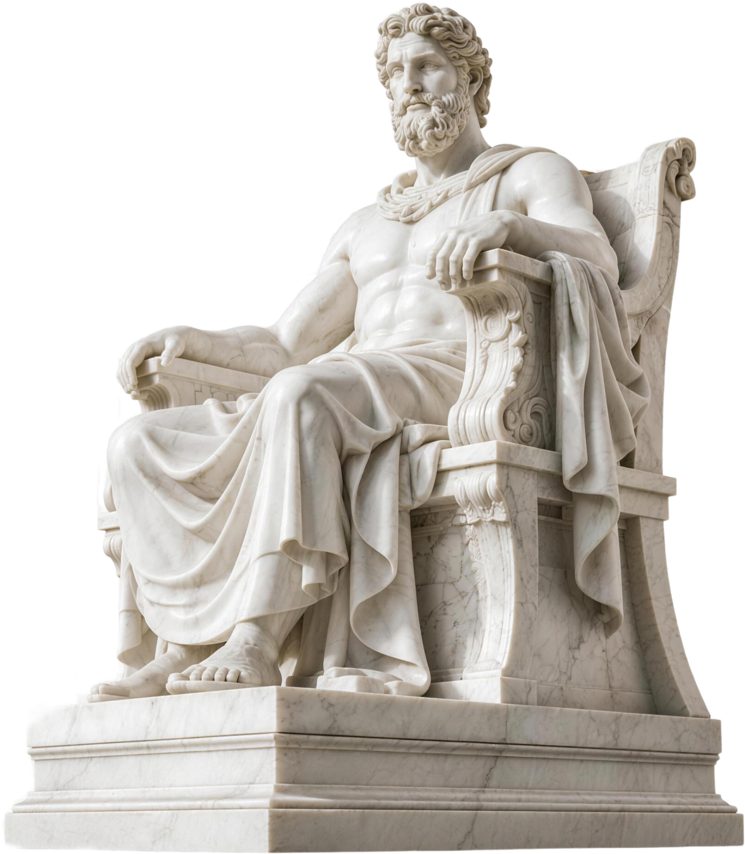 Colossal marble statue of a ruler on a throne